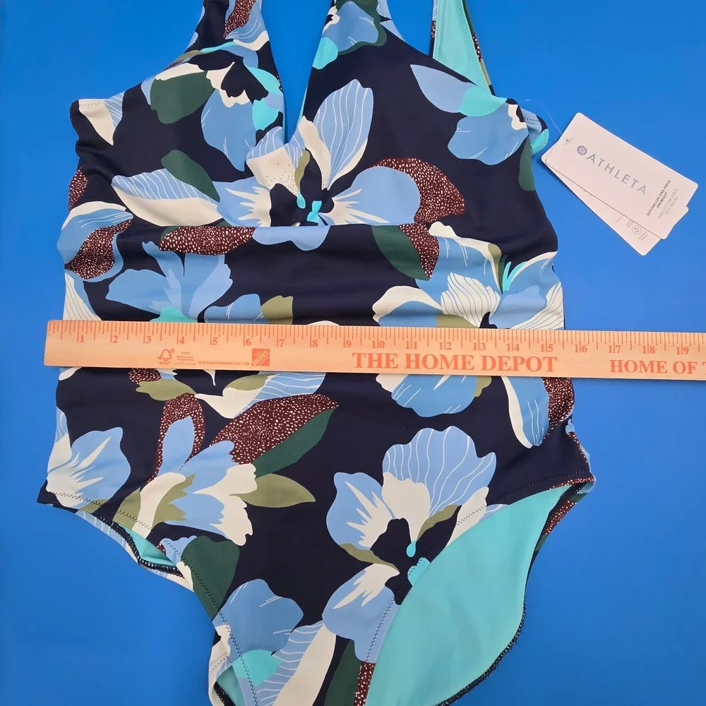 Athleta‎ Seychelles One Piece Swimsuit Floral Navy Blue Tall Large NWT 986170